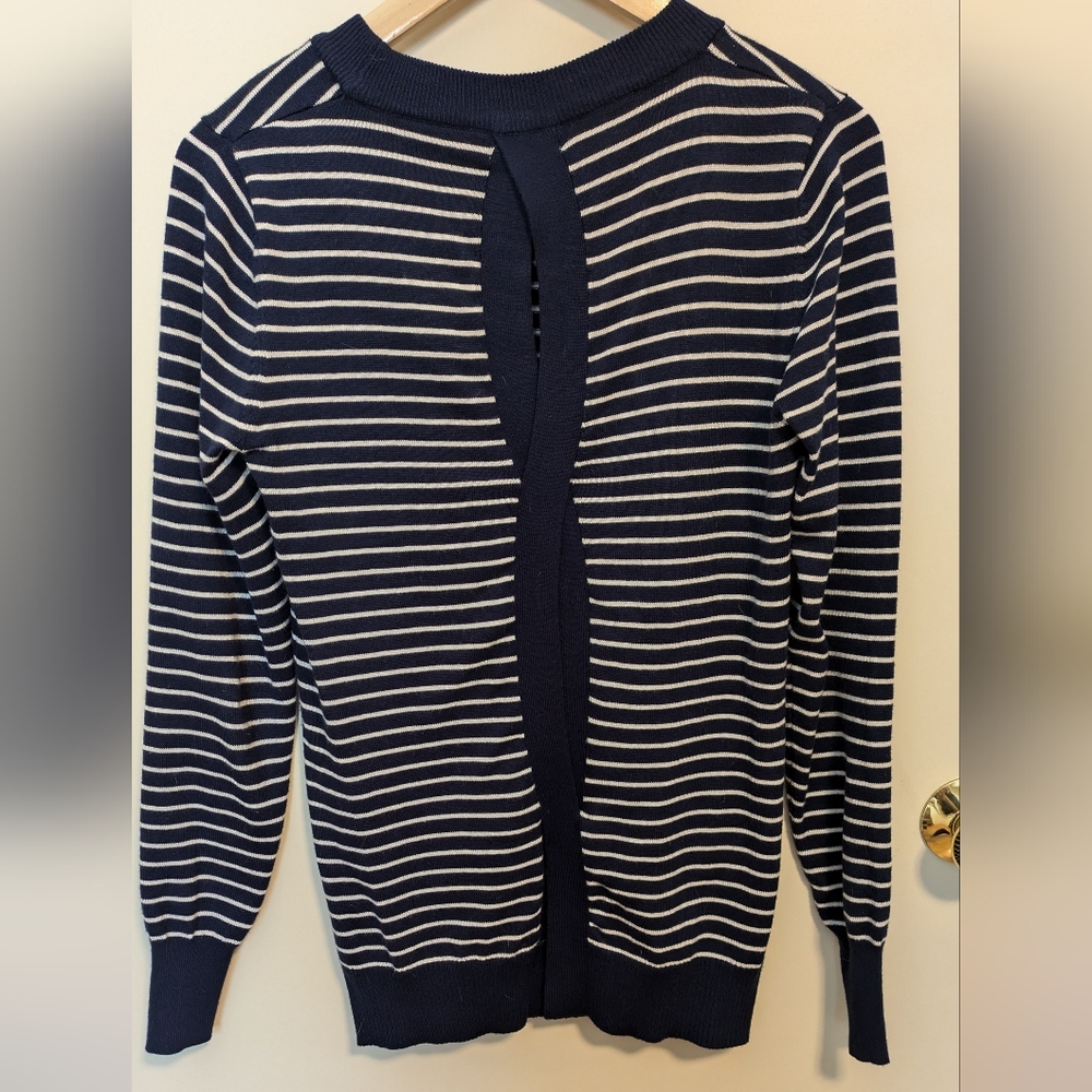 Cutout Back Striped Sweater, navy and white - Women's Small